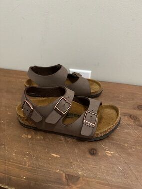Birkenstock Kids 29  Brown Three-Strap Sandals
